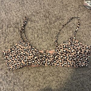 aerie Leopard Print Bikini Top in Tan Black White